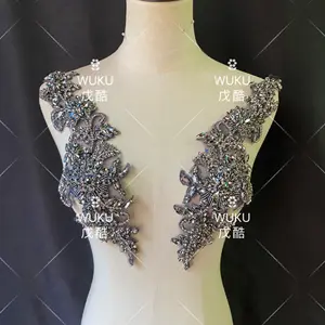 sew on lace in encrusted crystal beads applique in pair wuku 2020 collection