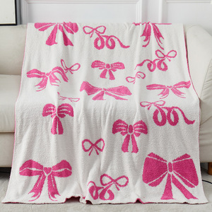 New Cherry Bow Series Knitted Sofa Microfiber Half Fleece Blanket - Product Image 2