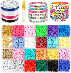 6mm 20 colori piatto polimero Heishi perline fai da te arti e mestieri Kit per la creazione di braccialetti con faccina sorridente lettera