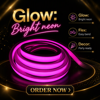 Bande lumineuse LED néon flexible en silicone à éclairage frontal 1010, DC 24V, IP67, rose, pour usage intérieur et extérieur