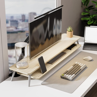 Support de moniteur double en bois massif avec plateau pour clavier, étagère de bureau, organisateur pour poste de travail PC