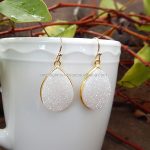 Pendientes de Aro de Ágata Druzy de Color Natural de Calidad Súper Fina, Hermosos y Ligeros, de Aleación Sin Níquel, para Fiesta de Compromiso - Product Image 1
