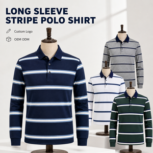 Custom Luxury Mens Long Sleeve <b>Striped</b> Golf <b>Polo</b> <b>Shirt</b> Premium Knit Private Label OEM ODM Wholesale Manufacturer - Product Image 1