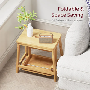 Taburete escalonado plegable de bambú con estructura resistente, superficie escalonada ancha para un taburete escalonado plegable de seguridad - Product Image 5