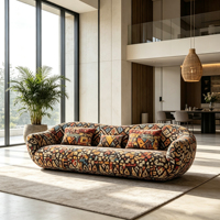 Ensemble de canapés incurvés et arrondis, style bohème, motif géométrique ethnique, tissu rembourré, coussins assortis, style loft, canapé spacieux pour salon