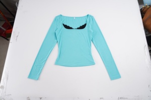 Autumn Winter Soft Style Lace <b>Patchwork</b> Faux Layered Square Neck Long Sleeve <b>Top</b> Hot Girl Layering Slim Fit Elegant Basic <b>Top</b> - Product Image 6