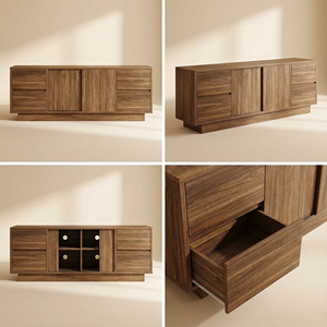 <strong>Walnut</strong> 70'' Wide <strong>TV</strong> <strong>Stand</strong> for <strong>TVs</strong> up to 75'' Wood Entertainment Center with Sliding Doors and Drawers Console Storage Cabinet - Product Image 5
