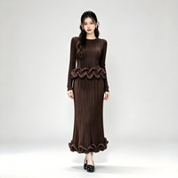 Ensemble plissé élégant pour femme, prêt à expédier, haut peplum et jupe sirène, expédition en 7 jours, ensemble plissé Miyake