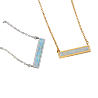 Collier réglable en acier inoxydable pour enfants et femmes, bijoux plaqués or 18 carats, pendentif en forme de barre avec incrustation d'opale