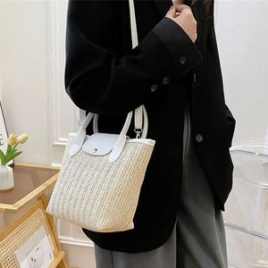 Sac Messager Tendance Populaire En Gros Sacs de Paille Brodés Femme Neuf Blanc Avec <span class=keywords><strong>Pompon</strong></span> Tissé Marron Café Grand Carré - Product Image 4