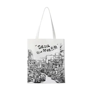 Wholesale Eco-friendly Fashion Canvas Reusable Cotton Tote Grocery Bag Woman Shopping Bag