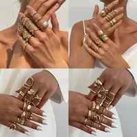 Ensemble de bagues tendance vintage pour femme, avec pierre œil de tigre irrégulière et creuse, empilables, accessoires de mode, bijoux tendance