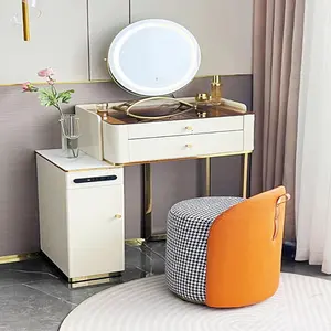 ミラースツールセット家具寝室ドレッシングテーブル付きのシンプルでモダンなシルバードレッサー