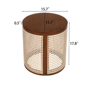 Round End Table Hollow Woven Rattan Wood Top Small Side Table For Living Room - Product Image 2