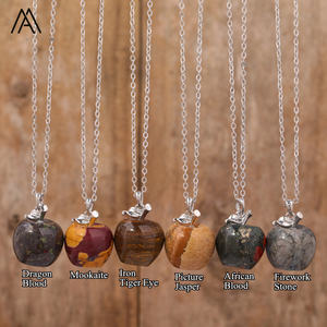 Collar pequeño de cristal de manzana, joyería de moda, cadena de plata, regalo de Navidad de tallado de manzana - Product Image 4