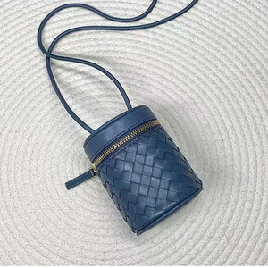 Durable Genuine Leather Women Crossbody <b>Tote</b> <b>Bag</b> Daily Casual Use Stylish Handled Woven Small Bucket Factory Direct Price - Product Image 6