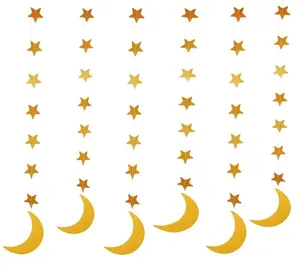 UMISS sıcak satış gümüş ve altın yıldız hilal ay asılı (6 paket) parti kaynağı seti Eid Mubarak dekorasyonu arapça