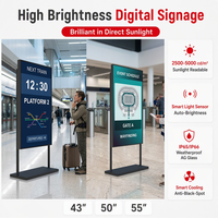 Écran publicitaire LCD Android 4K haute luminosité 2500 nits pour intérieur, avec support au sol et écran tactile, pour centres commerciaux