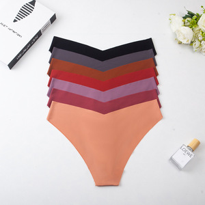 Slip da Donna in <span class=keywords><strong>Seta</strong></span> Ghiaccio con Taglio a V, Intimo Femminile Senza Cuciture, Vendita Calda - Product Image 1