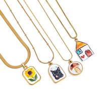 Kalung Liontin Bunga Kartun Lucu Enamel Cantik Tahan Air Berlapis PVD Joolim Grosir Perhiasan Baja Tahan Karat