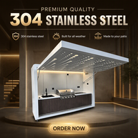 Cuisine extérieure sur mesure de 3 m en acier inoxydable 304, barbecue modulaire, évier, armoire de rangement