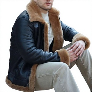 Chaqueta Bomber de Invierno para Hombre, de Cuero Genuino, con Forro de Piel Sintética, Cuello Alto, Cierre de Cremallera, Transpirable, Resistente al Viento, Personalizable OEM - Product Image 3