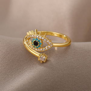 Blue Zircon Evil Eyes <b>Rings</b> for Women Turkish Style Open Stainless Steel Lucky Finger <b>Ring</b> Wedding <b>Couple</b> Jewelry Anillos Mujer - Product Image 2