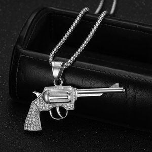 yunnique Revolver Pendant Necklace Stainless Steel Gold Plated Pave Setting Men's Hip Hop Jewelry Gift - Product Image 3