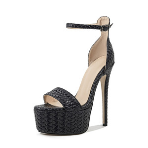 Sandales à plateforme épaisse et talons hauts fins, avec empeigne tressée et bride unique, sexy, pour femmes, grandes tailles 45, pour pieds larges - Product Image 4