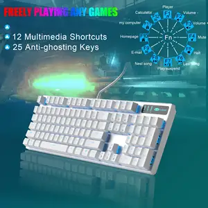 New Hotswap một-tay có dây USB cơ khí Bàn phím chơi game RGB LED Backlit có thể điều chỉnh đèn nền màu đỏ chuyển đổi TKL PC Máy tính bảng Máy tính xách tay