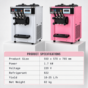 เครื่องทำไอศกรีมซอฟต์เสิร์ฟเชิงพาณิชย์ 18-25 ลิตร/ชม. 220 โวลต์ 1.7 กิโลวัตต์ แบบตั้งโต๊ะ สำหรับร้านกาแฟและร้านอาหาร - Product Image 2