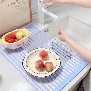 Panier de vidange pliable en silicone pour <span class=keywords><strong>évier</strong></span> de cuisine, grille de drainage enroulable pour comptoir - Product Image 1