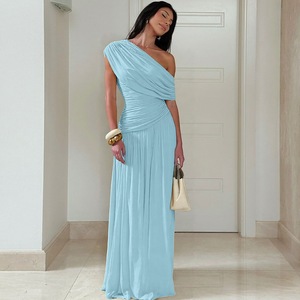 FS11122A vendita calda Sexy monospalla increspato abito da donna abiti lunghi - Product Image 5