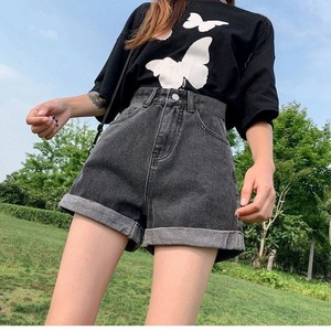 Shorts in denim da donna estivi a vita alta, in cotone blu, a gamba larga, mini <span class=keywords><strong>pantaloncini</strong></span> da ragazza/studentessa, stile coreano, alla moda - Product Image 4