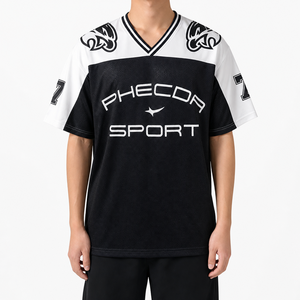 Maillot de football américain personnalisé grande taille à épaules tombantes, coupe oversize courte et carrée, en maille respirante, style streetwear rétro, pour l'été, avec sublimation - Product Image 2