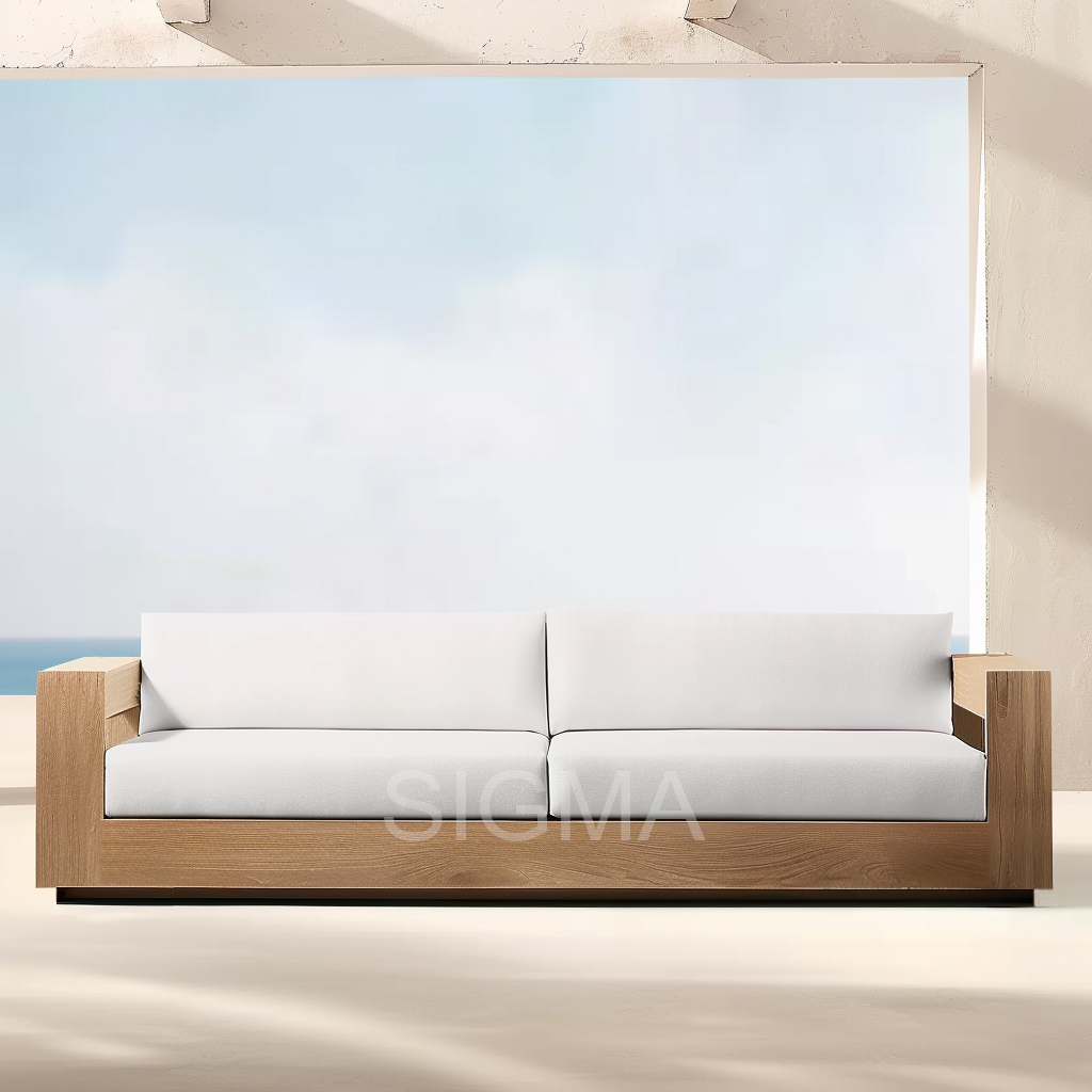 2024 Superior Quality Outdoor Furniture Sofa Sets Well Quality Natural Teak Solid Wooden Outdoor Sectional Sofa