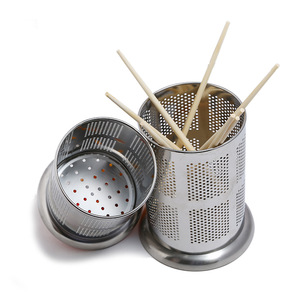 Stainless Steel Perforated Chopstick Holder <b>Set</b> With Tray Round Multipurpose Hanging Draining Rack LF-9013 - Product Image 4