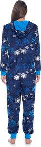 Womens 100 Percent Polyester Minkfleece Snowflake Pattern Hooded One Piece <strong>Pajama</strong> Union Jumpsuit - Product Image 2