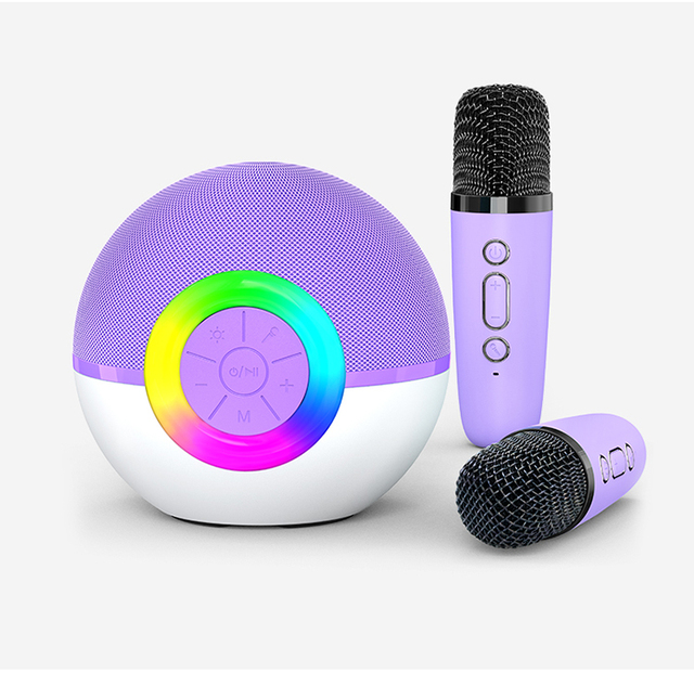 Portable Outdoor Family Party T97 BT LED Mini Speaker with 2 Wireless Microphone for Singing