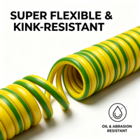Câble de mise à la terre flexible en spirale jaune-vert, fil de terre rétractable en PVC avec embout annulaire, fabricant OEM