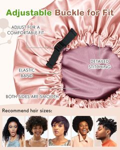 Bonnet de nuit en satin doublé double couche réglable avec logo personnalisé pour femme, idéal pour le coiffage et les soins capillaires naturels - Product Image 4