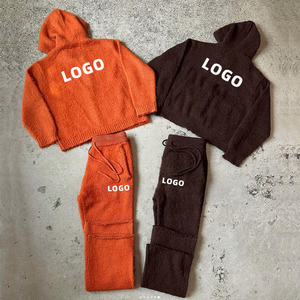 LOGO personalizzato con ricamo Jacquard Logo da uomo con cerniera spazzolata con cappuccio maglione e pantaloni in Mohair lavorato a Mohair completo completo - Product Image 6