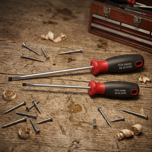 OEM ODM S2 Slotted <b>Screwdriver</b> with 2K grip PP (Red) + TPR (Black) - Product Image 1