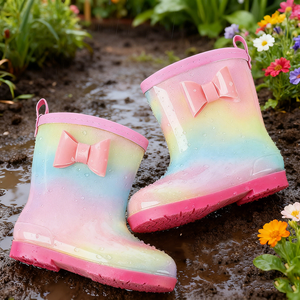 Cute Children Rain <strong>Boots</strong> for Girls Boys Waterproof and Anti-slip Pink PVC Gumboot OEM <strong>Wellington</strong> <strong>Boots</strong> with Handle - Product Image 6