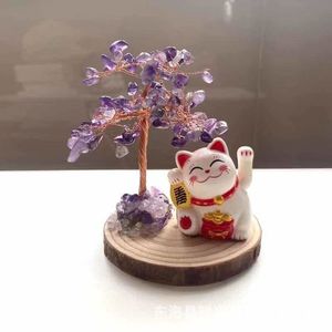 <b>Crystal</b> <b>Tree</b> Lucky Cat Car Ornament With Natural <b>Crystal</b> Money <b>Tree</b> Home Decoration Gift Round Shape Animal Model - Product Image 4