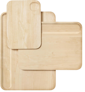 Ensemble de planches à découper en bois de bouleau massif avec poignées et récipients, planches à découper de cuisine double face pour la viande, les fruits et les légumes - Product Image 1