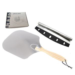 Pala para <span class=keywords><strong>Pizza</strong></span> de Aleación de Aluminio de 12 x 14 Pulgadas, Plegable, con Mango de Madera y Cuchillo Tipo Rocker - Product Image 2