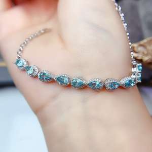 Exquisita Pulsera de Plata de Ley 925 con Topacio Azul Suizo Natural para Mujer, Pulseras Finas - Product Image 2