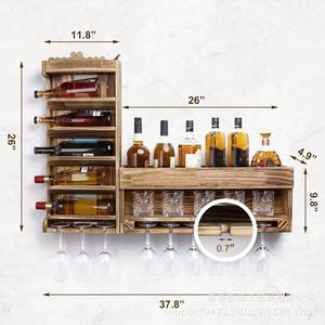 Estante de vino de madera para montar en la pared, de 3 niveles, con soporte para copas, para exhibir en el bar del hogar. - Product Image 3