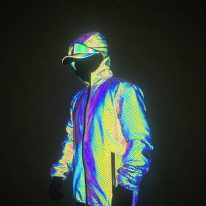 Hi Viz New rainbow Fashion Customize Warm Bomber Coat <strong>Men</strong> Outdoor Streetwear Zip Iridescent <strong>Reflective</strong> Hood <strong>Jacket</strong> for Winter - Product Image 4